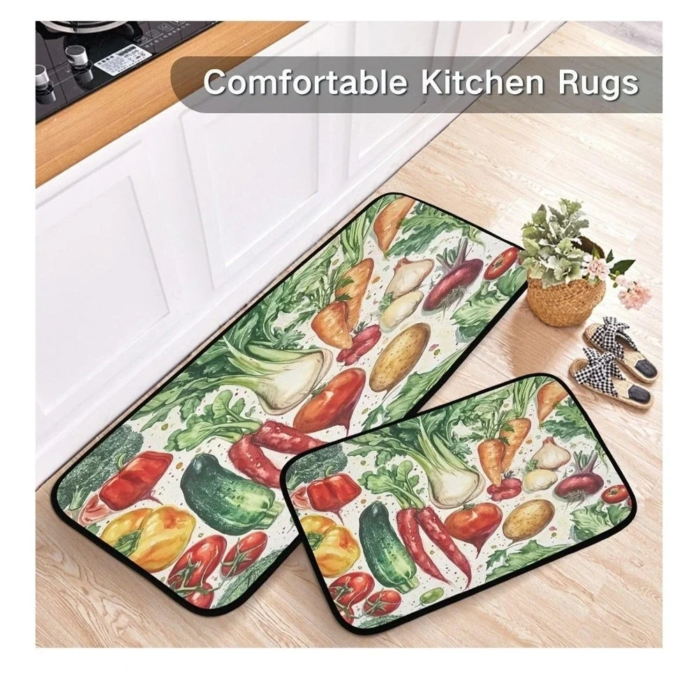 Set of 2 Large Kitchen Rugs and Mats 19.7 x 27.6 in and 19.7x 47.2 in Non Slip.